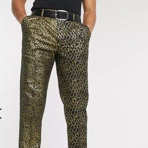 ASOS DESIGN slim crop pants with half and half animal jacquard in black